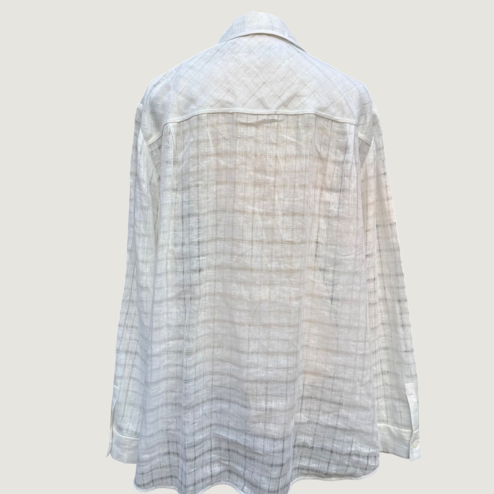 Lafayette 148 New York White Sheer Linen Grid Button Down Shirt Blouse XL - Picture 4 of 11